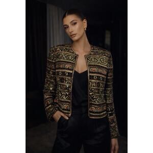 Vintage Papell Boutique Beaded Silk Jacket MED Boho Festival Evening Statement